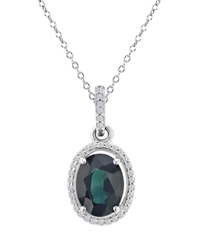 Macy's Sapphire (1 Ct. T.w.) & Diamond (0.105 Ct. T.w.) Halo Necklace In 14k White Gold In Red