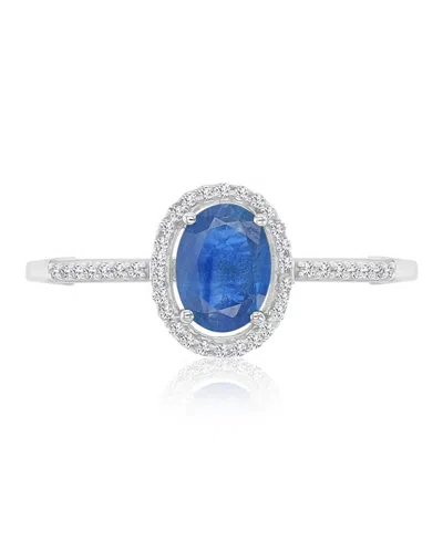 Macy's Sapphire (1 Ct. T.w.) & Diamond (0.138 Ct. T.w.) Halo Ring In 14k White Gold