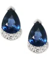 Macy's Sapphire (1 Ct. T.w.) & Diamond (1/20 Ct. T.w.) Pear Stud Earrings In 14k White Gold In Sapphire