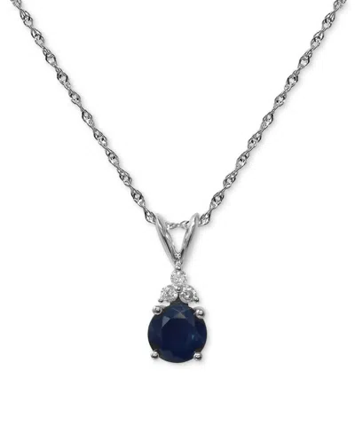 Macy's Sapphire (1 Ct. T.w.) & Diamond (1/20 Ct. T.w.) Pendant Necklace In 14k White Gold, 16" + 2" Extende