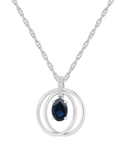 Macy's Sapphire (1 Ct. T.w.) And Diamond (1/20 Ct. T.w.) Pendant Necklace In 14k White Gold (also Available In Metallic
