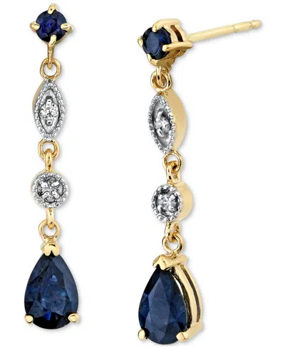 Macy's Sapphire (1 Ct. T.w.) & Diamond (1/5 Ct. T.w.) Drop Earrings In 14k Gold