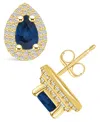 Macy's Sapphire (1 Ct. T.w.) And Diamond (3/8 Ct. T.w.) Halo Stud Earrings In Gold