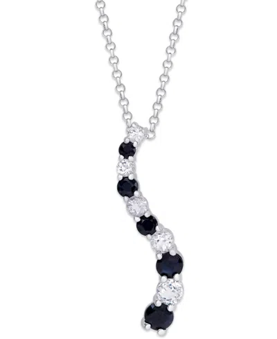 Macy's Sapphire (1 Ct. T.w.) & Lab Grown White Sapphire (3/4 Ct. T.w.) Journey 18" Pendant Necklace In Ster In Blue