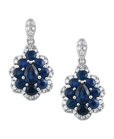 Macy's Sapphire (1-1/8 Ct. T.w.) & Diamond (1/6 Ct. T.w.) Drop Earrings In 14k White Gold (also Available I In Blue