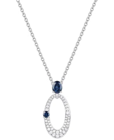 Macy's Sapphire (1/2 Ct. T.w.) & Diamond (1/3 Ct. T.w.) Oval 18" Pendant Necklace In 14k White Gold (also A In Blue