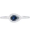 Macy's Sapphire (1/2 Ct. T.w.) & Diamond (1/6 Ct. T.w.) Pear Halo Ring In 10k White Gold