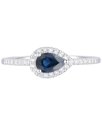 Macy's Sapphire (1/2 Ct. T.w.) & Diamond (1/6 Ct. T.w.) Pear Halo Ring In 10k White Gold