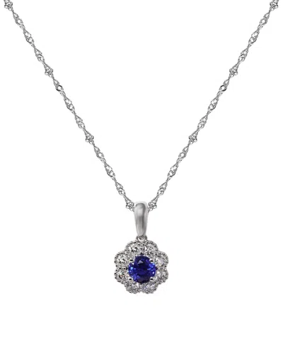 Macy's Sapphire (1/3 Ct. T.w.) & Diamond (1/5 Ct. T.w.) Pendant Necklace In 14k White Gold In Silver