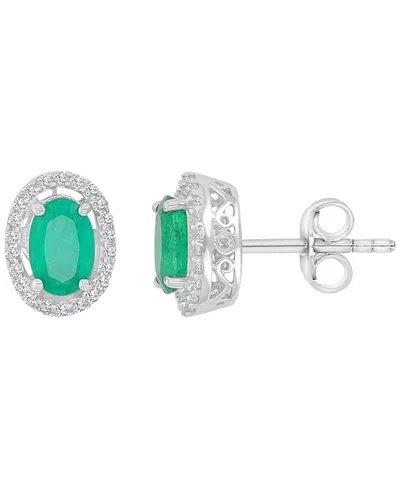 Macy's Sapphire (1.36 Ct. T.w. ) & Diamond Halo Stud Earrings In Silver