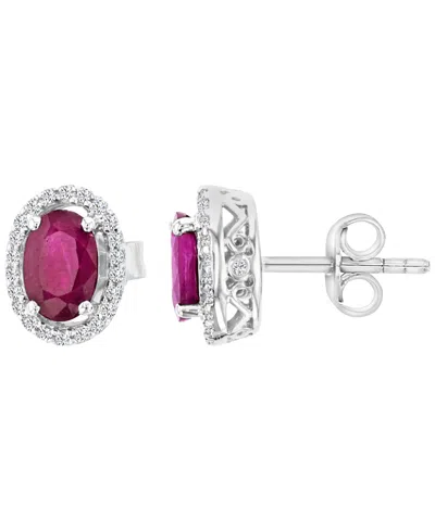 Macy's Sapphire (1.36 Ct. T.w. ) & Diamond Halo Stud Earrings In Silver