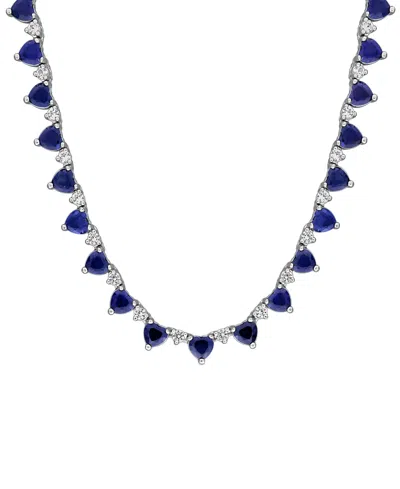 Macy's Sapphire (17 Ct. T.w.) And White Sapphire (2-1/3 Ct. T.w.) Heart Necklace In Sterling Silver In Blue