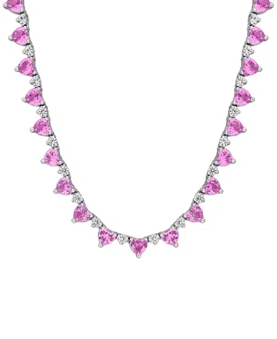 Macy's Sapphire (17 Ct. T.w.) And White Sapphire (2-1/3 Ct. T.w.) Heart Necklace In Sterling Silver In Pink