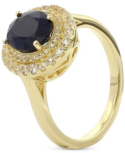 Macy's Sapphire (2 Ct. T.w.) & White Topaz (1/2 Ct. T.w.) Halo Ring In Gold-plated Sterling Silver (also In