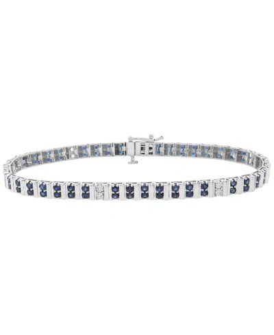 Macy's Sapphire (2-1/2 Ct. T.w.) And Diamond (1/10 Ct. T.w.) Bracelet In 10k White Gold In Metallic