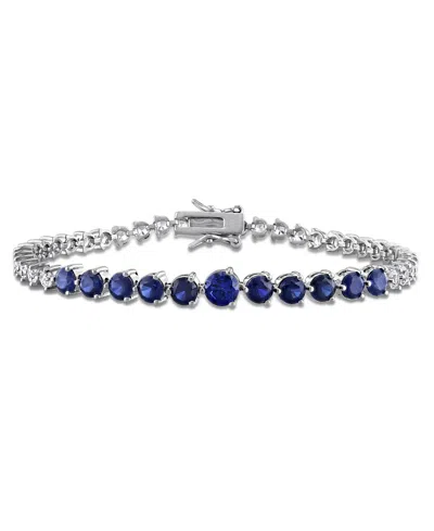 Macy's Sapphire (3-1/2 Ct. T.w.) And White Sapphire (4-7/8 Ct. T.w.) Tennis Bracelet In Sterling Silver In Blue
