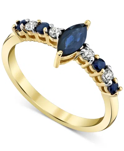 Macy's Sapphire (3/4 Ct. T.w.) & Diamond (1/8 Ct. T.w.) Marquise Ring In 10k Gold In No Color