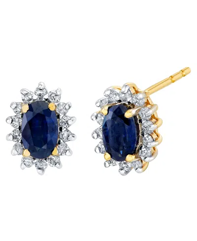 Macy's Sapphire (3/4 Ct. T.w.) & Diamond (1/8 Ct. T.w.) Stud Earrings In 10k Yellow Gold In White