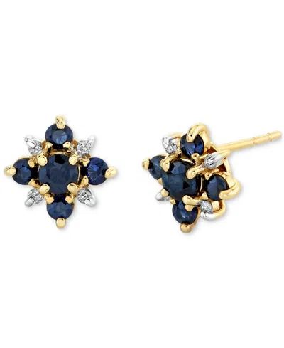 Macy's Sapphire (3/4 Ct. T.w.) & Diamond Accent Flower Stud Earrings In 10k Gold