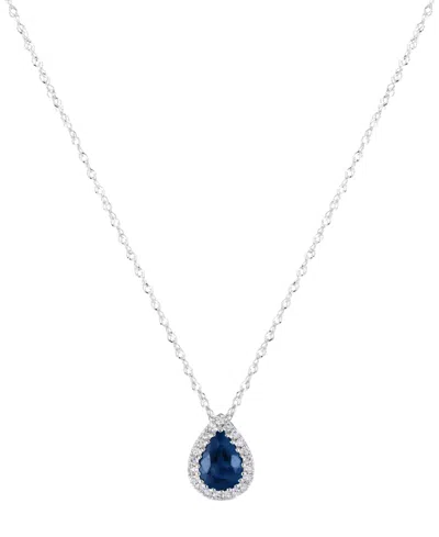 Macy's Sapphire (3/4 Ct. T.w.) & Diamond Accent Pendant Necklace In 14k White Gold In Metallic