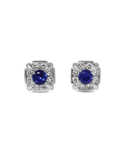 Macy's Sapphire (3/8 Ct. T.w.) & Diamond (1/3 Ct. T.w.) Stud Earrings In 14k White Gold In Metallic