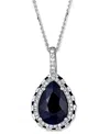 Macy's Sapphire (4-1/2 Ct. T.w.) & White Sapphire (3-1/2 Ct. T.w.) Pear Halo 18" Pendant Necklace In 10k Wh In Wg