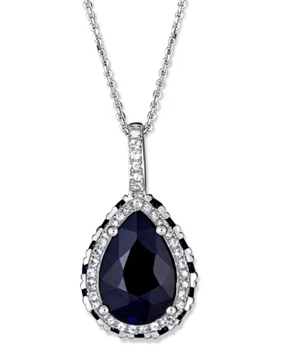 Macy's Sapphire (4-1/2 Ct. T.w.) & White Sapphire (3-1/2 Ct. T.w.) Pear Halo 18" Pendant Necklace In 10k Wh In Wg