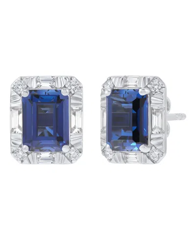 Macy's Sapphire (4 Ct. T.w.) & White Sapphire (5/8 Ct. T.w.) Stud Earrings In Sterling Silver (also In Emer
