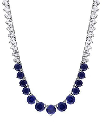 Macy's Sapphire (5-1/3 Ct. T.w.) And White Sapphire (16 Ct. T.w.) Tennis Necklace In Sterling Silver In Blue