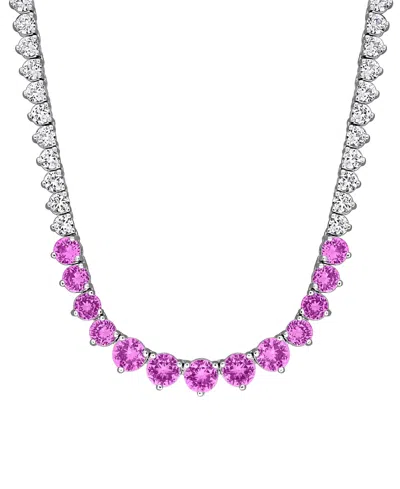 Macy's Sapphire (5-1/3 Ct. T.w.) And White Sapphire (16 Ct. T.w.) Tennis Necklace In Sterling Silver In Pink