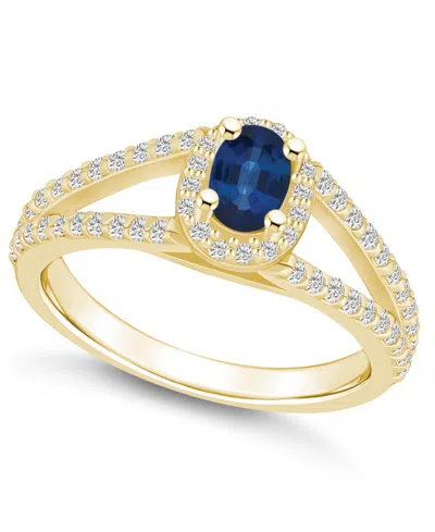 Macy's Sapphire (5/8 Ct. T.w.) And Diamond (1/2 Ct. T.w.) Halo Ring In Gold