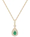 Macy's Sapphire (5/8 Ct. T.w.) & Diamond (1/3 Ct. T.w.) Teardrop Halo 18" Pendant Necklace In 14k Gold (als In Emerald  Diamond