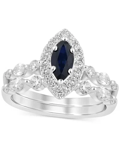 Macy's Sapphire (5/8 Ct. T.w.) & Diamond (7/8 Ct. T.w.) Halo Bridal Set In 14k White Gold
