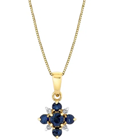 Macy's Sapphire (5/8 Ct. T.w.) & Diamond Accent Starburst 18" Pendant Necklace In 10k Gold In No Color