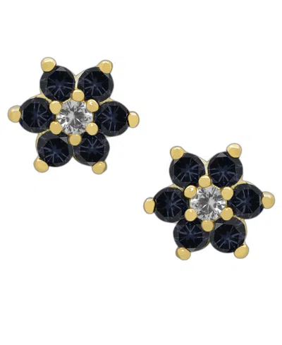 Macy's Sapphire (5/8 Ct. T.w.) & Lab Grown White Sapphire (1/10 Ct. T.w.) Flower Stud Earrings In 14k Gold  In Black