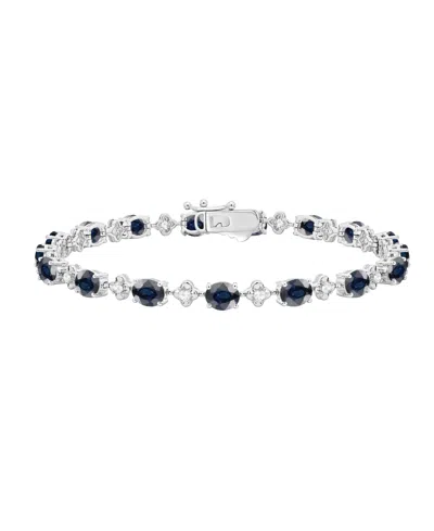 Macy's Sapphire (7-1/2 Ct. T.w.) & Diamond (1/3 Ct. T.w.) Bracelet In 14k White Gold In Metallic