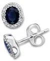 Macy's Sapphire (7/8 Ct. T.w.) & Diamond (1/10 Ct. T.w.) Oval Stud Earrings In 14k White Gold In Sapphire