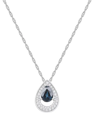 Macy's Sapphire (7/8 Ct. T.w.) & Diamond (1/5 Ct. T.w.) Pear Pendant 18" Necklace In 14k White Gold (availa