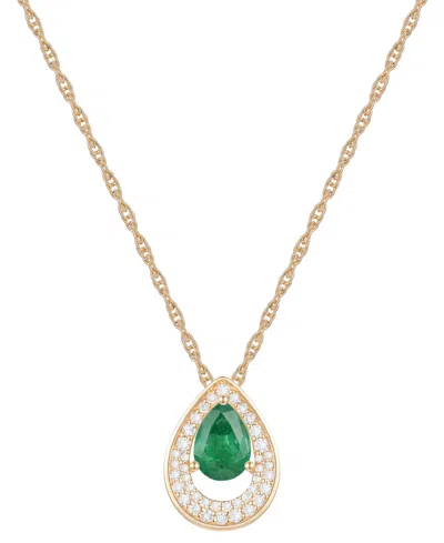 Macy's Sapphire (7/8 Ct. T.w.) & Diamond (1/5 Ct. T.w.) Pear Pendant 18" Necklace In 14k White Gold (availa In Emerald