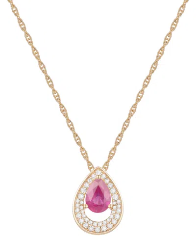 Macy's Sapphire (7/8 Ct. T.w.) & Diamond (1/5 Ct. T.w.) Pear Pendant 18" Necklace In 14k White Gold (availa In Ruby