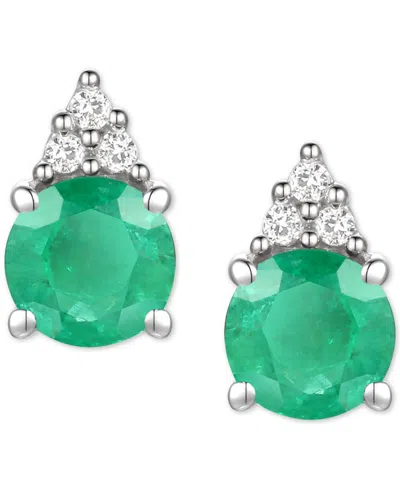 Macy's Sapphire (7/8 Ct. T.w.) & Diamond Accent Stud Earrings In 14k Yellow Gold (also In Emerald, Ruby, Mo In Emerald,white Gold