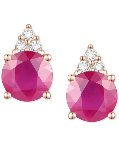 Macy's Sapphire (7/8 Ct. T.w.) & Diamond Accent Stud Earrings In 14k Yellow Gold (also In Emerald, Ruby, Mo In Ruby,rose Gold