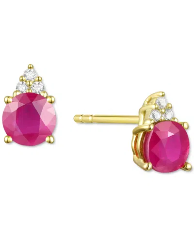 Macy's Sapphire (7/8 Ct. T.w.) & Diamond Accent Stud Earrings In 14k Yellow Gold (also In Emerald, Ruby, Mo In Ruby,yellow Gold