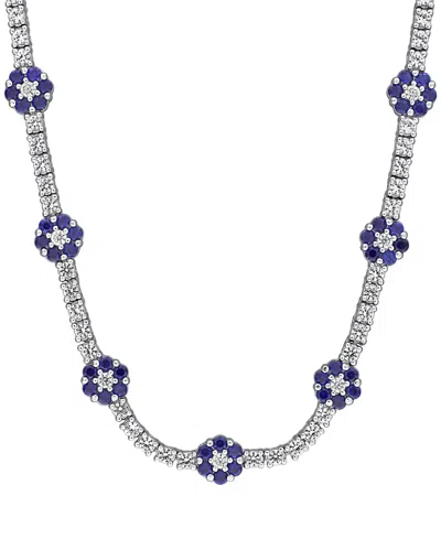 Macy's Sapphire (7/8 Ct. T.w.) And White Sapphire (5-7/8 Ct. T.w.) Floral Necklace In Sterling Silver