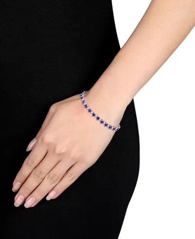 Macy's Sapphire (8-1/3 Ct. T.w.) And White Sapphire (1 Ct. T.w.) Heart Bracelet In Sterling Silver In Blue