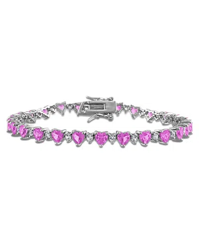 Macy's Sapphire (8-1/3 Ct. T.w.) And White Sapphire (1 Ct. T.w.) Heart Bracelet In Sterling Silver In Gray
