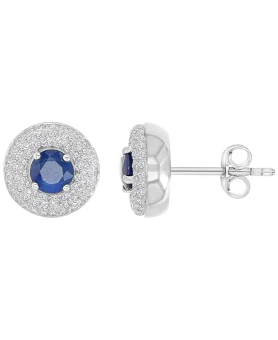 Macy's Sapphire & Diamond Puffy Stud Earrings In Silver
