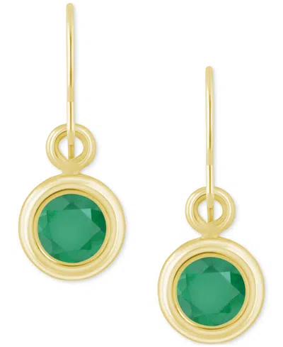 Macy's Sapphire Bezel Fish Hook Drop Earrings (3/4 Ct. T.w.) In 10k Gold (also Available In Ruby & Emerald) In Emerald,gold