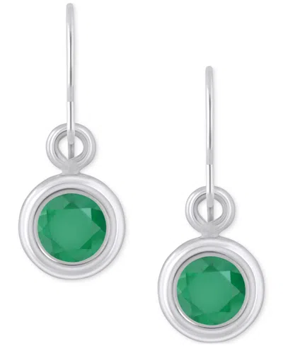 Macy's Sapphire Bezel Fish Hook Drop Earrings (3/4 Ct. T.w.) In 10k Gold (also Available In Ruby & Emerald) In Emerald,white Gold