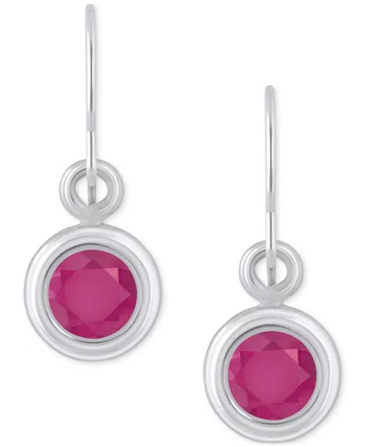 Macy's Sapphire Bezel Fish Hook Drop Earrings (3/4 Ct. T.w.) In 10k Gold (also Available In Ruby & Emerald) In Ruby,white Gold
